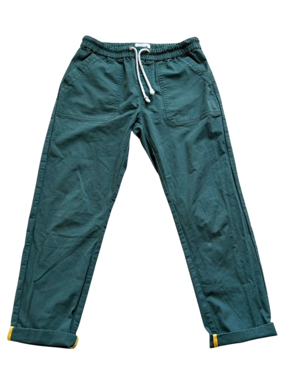 Pact Women's Ankle Pants in Teal with Yellow Cuff Detail